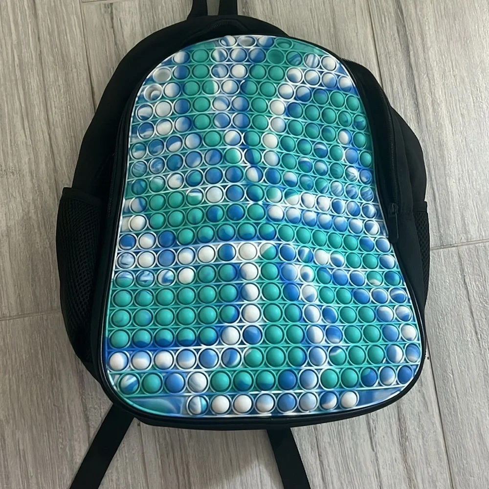 Blue, teal, white, & black pop it backpack bag carrier book bag